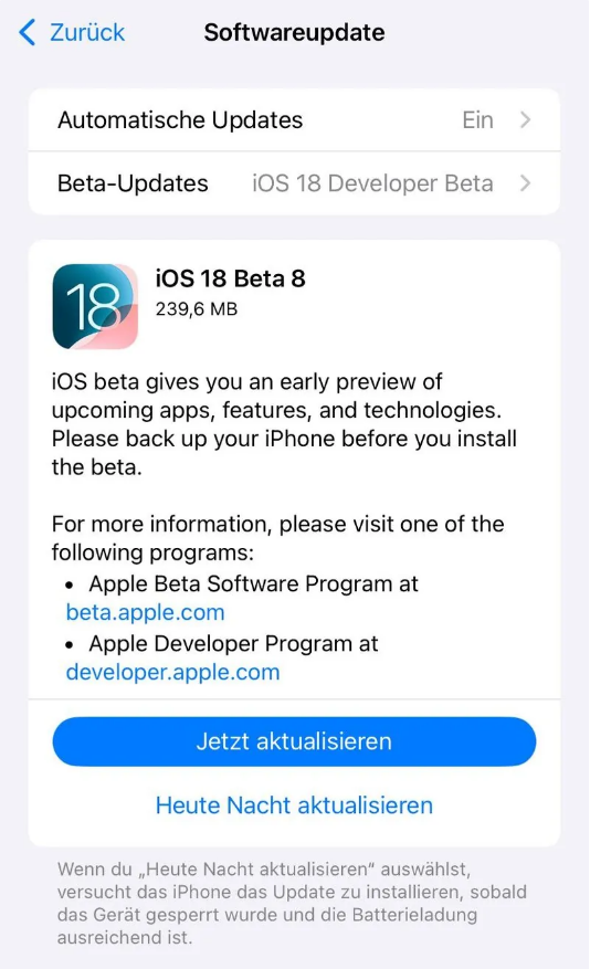 金山苹果手机维修分享苹果 iOS / iPadOS 18 开发者预览版 Beta 8 发布 